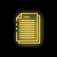 Glowing neon yellow document icon on a black background vector