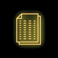 Neon icon of two documents with text glowing yellow on black background vector