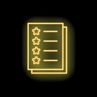 Neon yellow customer satisfaction survey icon glowing on black background vector