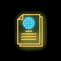 Neon icon of international agreement documents with globe symbol vector