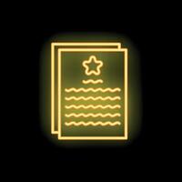 Neon icon of documents with star representing important information vector
