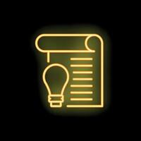 Neon style light bulb shining next to contract representing new ideas vector
