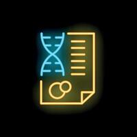 Neon icon of dna research document with helix structure vector