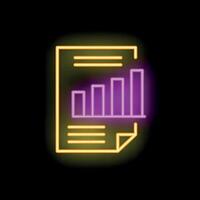 Neon sign of a document showing growing bars graphic representing business success vector