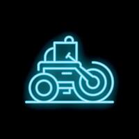 Neon style icon of a steamroller working on a road at night vector