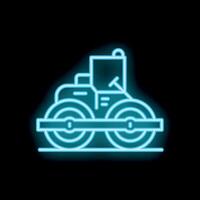 Neon road roller pushing with its big wheels on black background vector