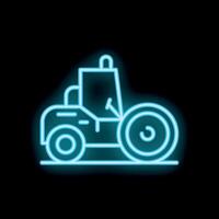 Neon road roller working on a black background vector