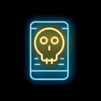Smartphone displaying neon skull icon on black background vector