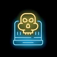 Neon cyber security concept with skull showing cybercrime vector