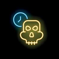 Neon skull showing time passing with clock above vector