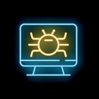 Neon computer icon showing malware virus bug vector