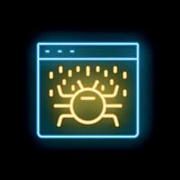 Neon sign representing website malware attack with virus flooding screen vector