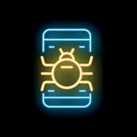 Neon sign representing a smartphone with virus bug infecting system vector