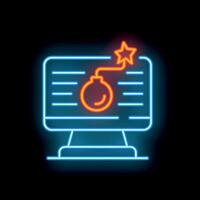 Neon bomb about to explode on computer screen icon vector
