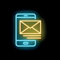 Neon icon of smartphone showing email notification on dark background vector