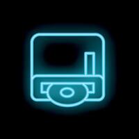 Neon computer diskette inserting into floppy disk drive icon vector