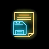 Neon icon of floppy disk saving document data vector