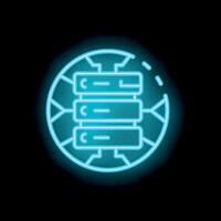 Neon blue icon of server hosting representing global network infrastructure vector
