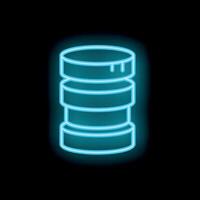 Glowing neon database icon illustrating data storage concept vector