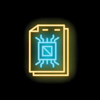 Neon icon of hardware documentation, cpu specification, electronic circuit project vector