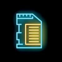 Neon icon of sd memory card glowing on dark background vector