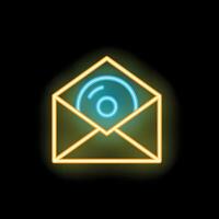 Neon icon of open mail envelope containing compact disc vector