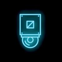 Neon icon of computer hardware hdd hard drive disk representing data storage vector