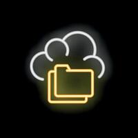 Neon icon of folders uploading to cloud storage service vector