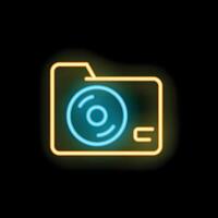 Neon icon of a folder storing a digital audio file vector