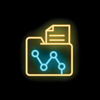 Neon folder icon showing data analysis with line chart and document vector