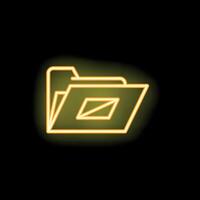 Neon yellow folder icon glowing on dark background vector