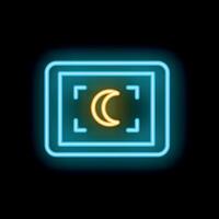 Neon icon of mobile phone displaying crescent moon in focus vector