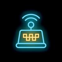Neon taxi sign with wifi symbol sending signal on black background vector