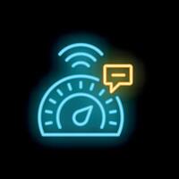 Neon sign representing wifi speed test with signal strength and chat bubble vector