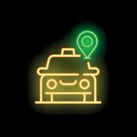 Neon taxi cab icon showing a location pin for ordering a ride vector