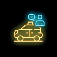 Neon icon of person calling a taxi cab for transportation service vector