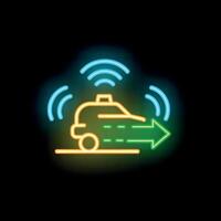 Neon self driving autonomous vehicle using wireless network icon vector