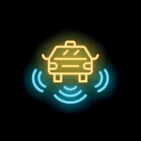 Neon sign of driverless taxi cab using network connection for navigation vector
