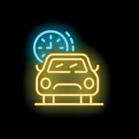Neon sign representing a car and a clock showing passing time vector