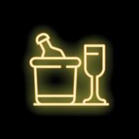 Neon sign showing bottle cooling in bucket next to wine glass vector
