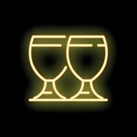 Two beer glasses with beer forming foam on top neon sign on black background vector