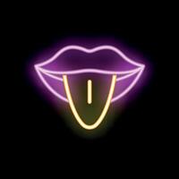 Neon sign showing open lips with the tongue sticking out vector