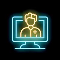 Neon icon of doctor attending online consultation on computer vector