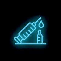 Neon syringe and vial glowing on black background vector