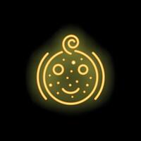 Neon yellow baby face smiling on black background vector