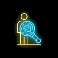 Neon sign of a scientist holding a magnifying glass showing bacteria vector