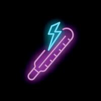 Neon medical thermometer showing high temperature with lightning bolt vector