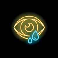 Neon crying eye shedding tears on black background vector