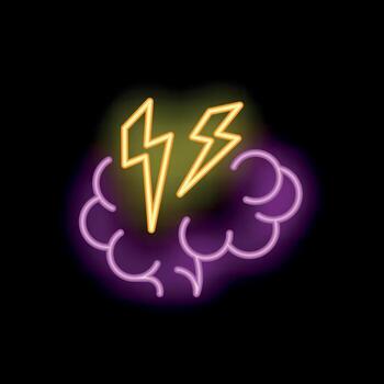Neon sign representing brainstorming with brain and lightning vector