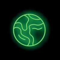 Green neon globe shining in the dark representing earth vector